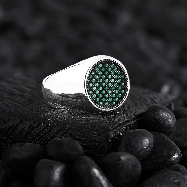 Basic Sterling Silver with Round Green CZ Diamonds