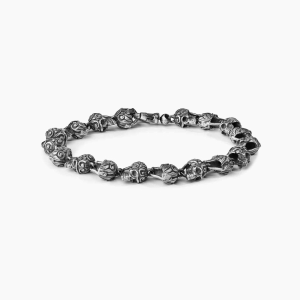 Silver Engraved Skull Bracelet
