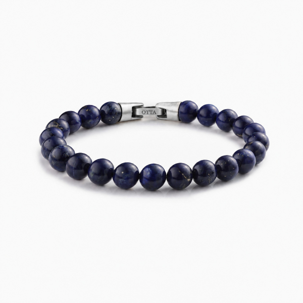 Lapis Lazuli Stone Beads Bracelet-8mm - Stainless Steel