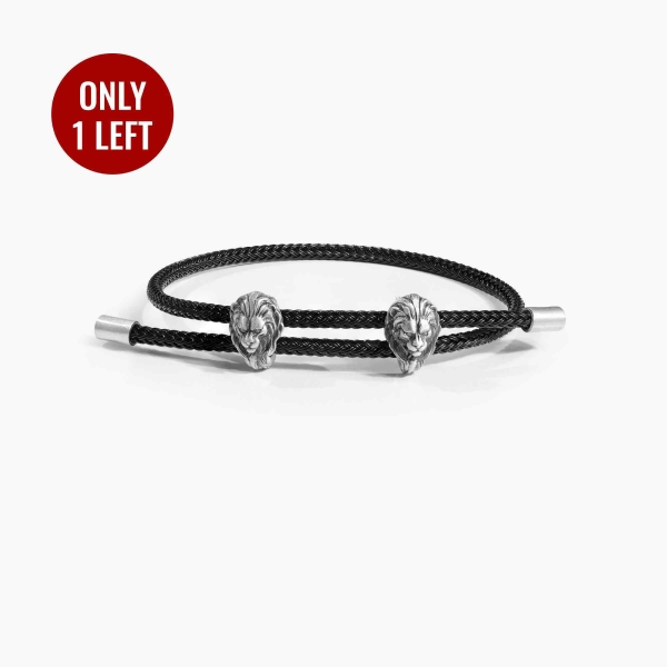 Twin Lion Head Silver Rope Bracelet