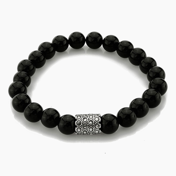 Black Onyx Beaded Bracelet with Silver