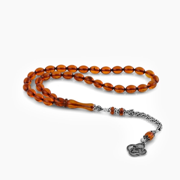 Genuine Amber Barley Cut Silver Tassels Masbaha