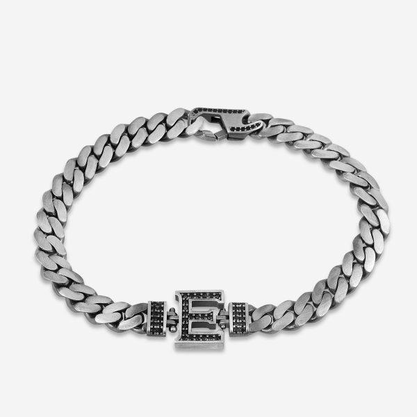Inital Silver Bracelet with Black CZ Diamond