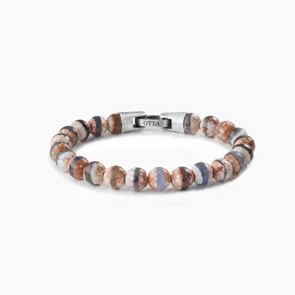 Tibetan Agate Beads Bracelet-8mm - Stainless Steel