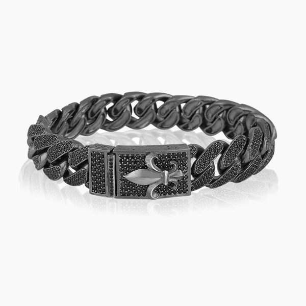 Fleur de lis Design CZ Diamond  Silver Bracelet 