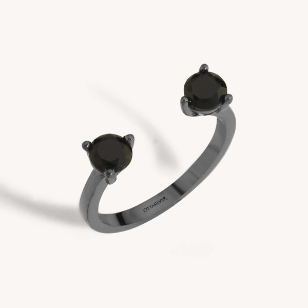Double Black Stone Knuckle Ring