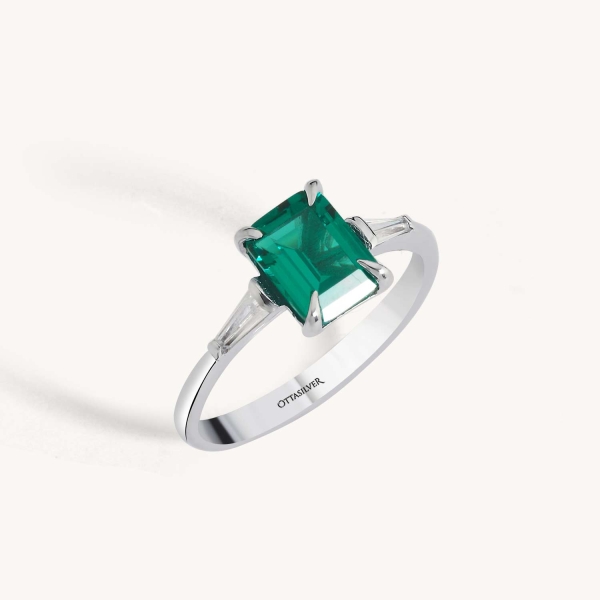 Green Baguette Diamond Stacker Ring