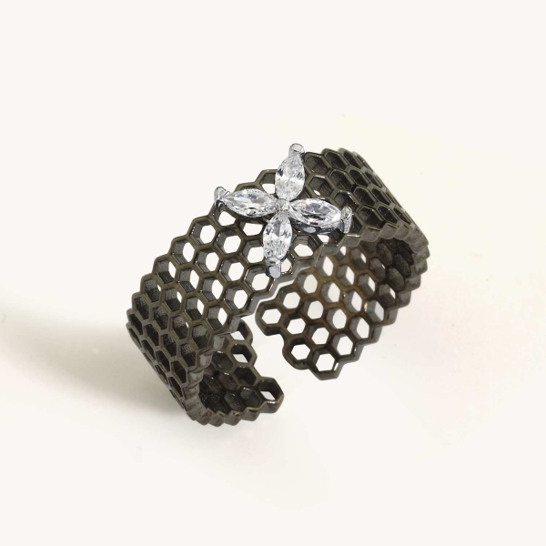 Floral Gem Beehive Knuckle Ring 