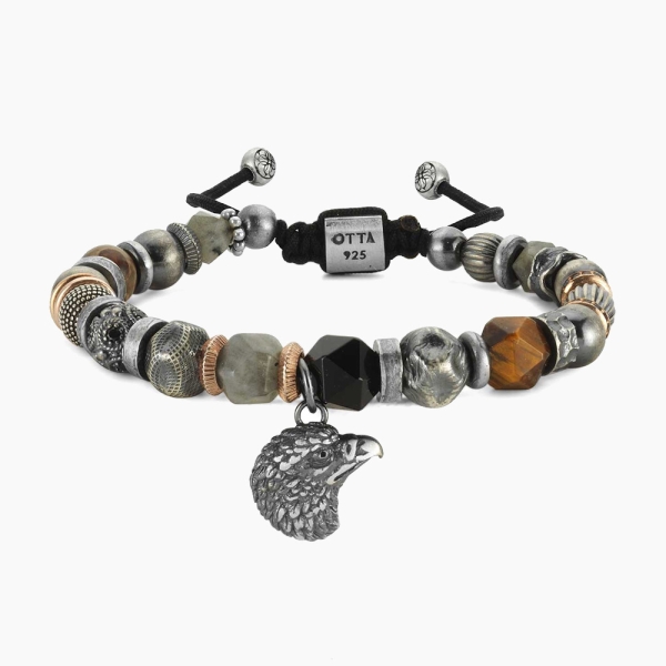 Eagle Head Silver Bead Bracelet
