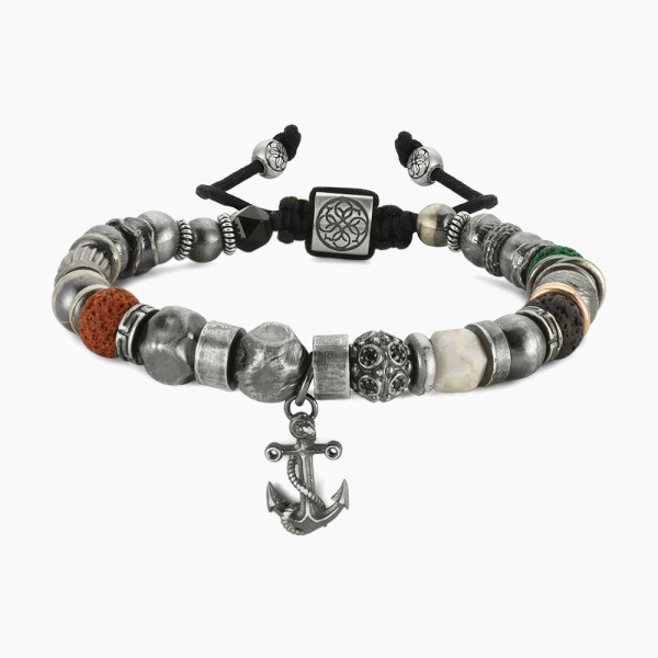 Anchor Silver Bead Bracelet
