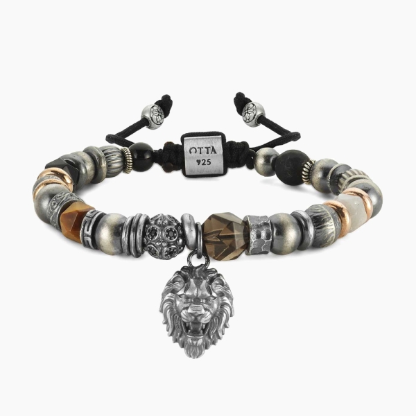 Silver Bead Bracelet Lion Head