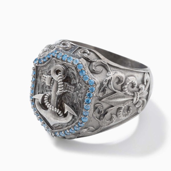 Anchor Design Ring With Blue Zircon