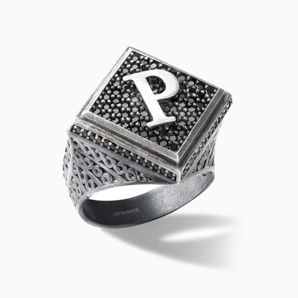 Silver Initial Ring with Zircon Stone   