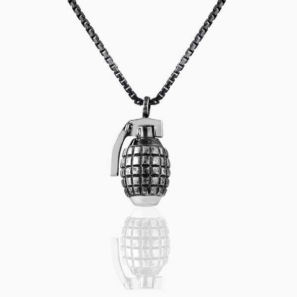 Hand Grenade Silver Necklace