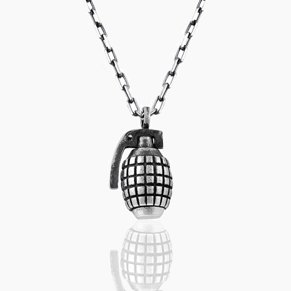 Silver Necklace with Hand Granade