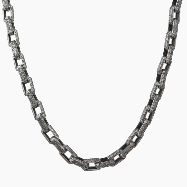 Hand-Engraved Silver Necklace-7mm