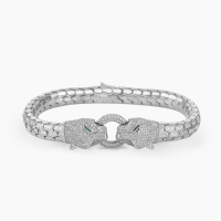 Panther Head Design in Silver Bracelet with CZ Diamonds