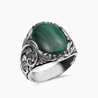 Malachite Wave Silver Signet Ring
