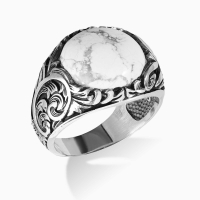 Engraved Silver Howlite Stone Ring