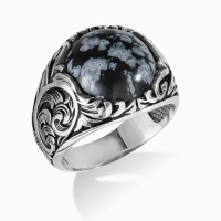 Engraved Silver Snowflake  Stone Ring