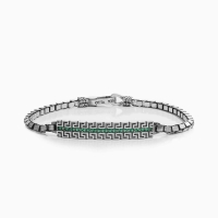 Green Zircon Greek Pattern Silver Bracelet