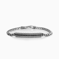 Black Zircon Greek Pattern Silver Bracelet