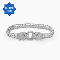 Panther Head Design in Silver Bracelet with CZ Diamonds