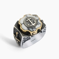 Anchor Enamel Silver Ring
