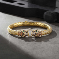 Panther Head Design Silver Bracelet with Gold Plated CZ Diamonds