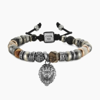 Silver Bead Bracelet Lion Head