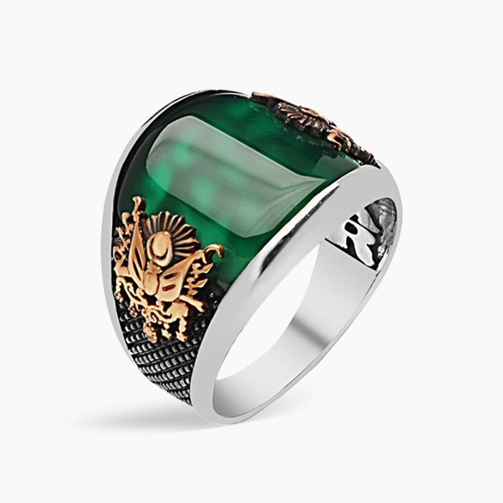 Curved Green Agate Sterling Silver Men's Ring