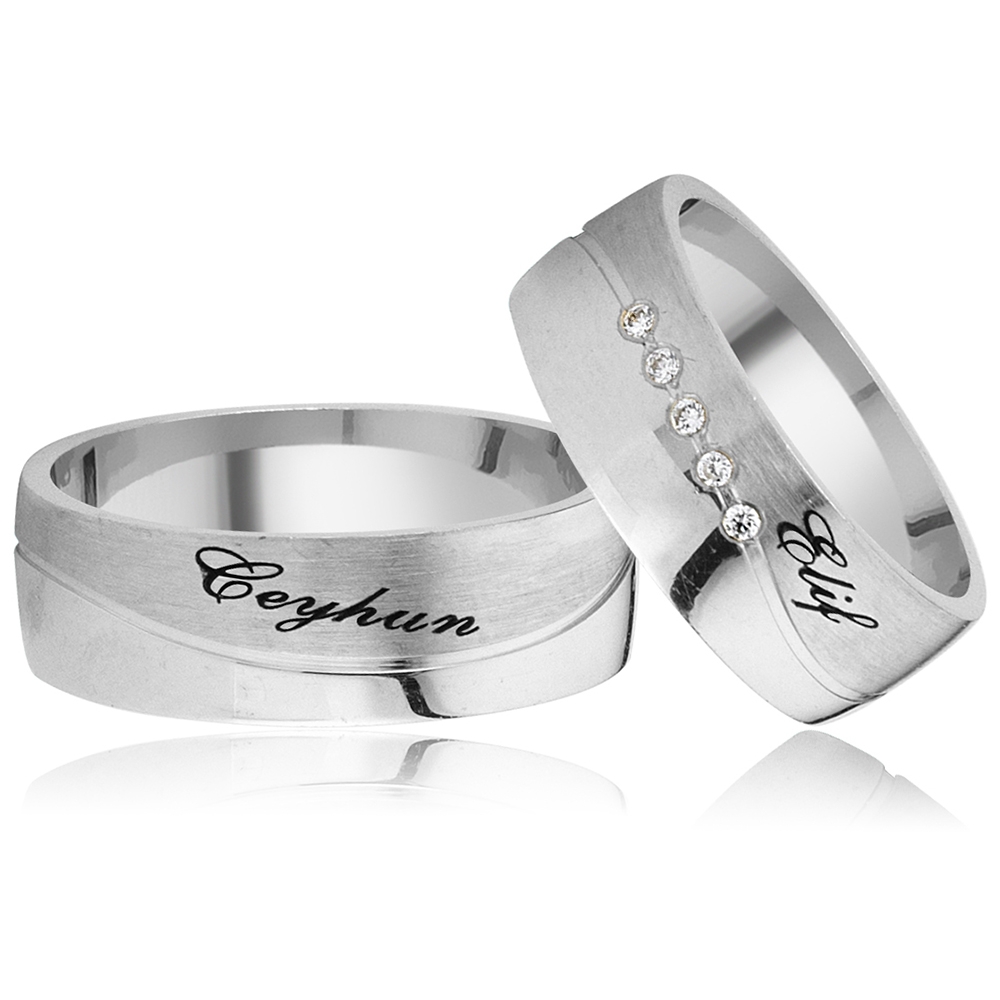 Silver Wedding Band Pair With Date And Name