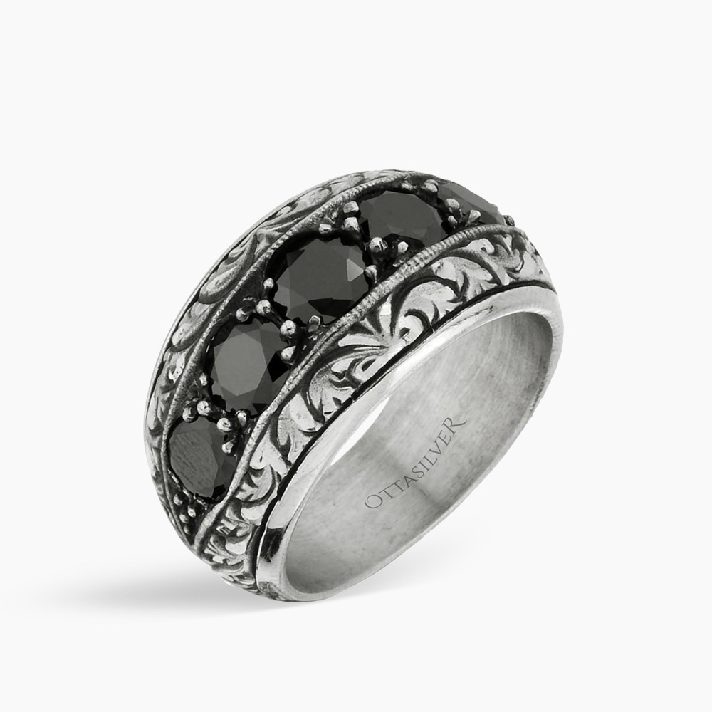Black Crystal Handmade Men's Ring 