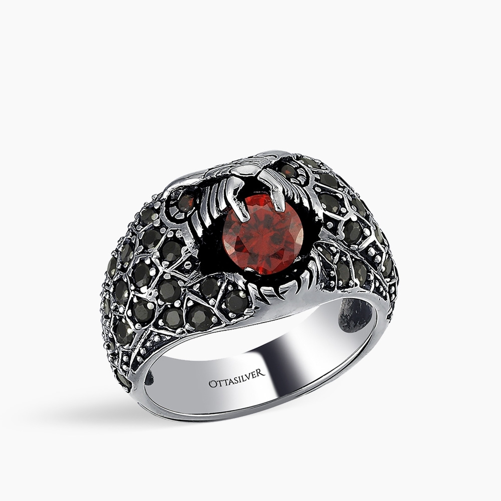 Snake Ring with Red and Black Zircon