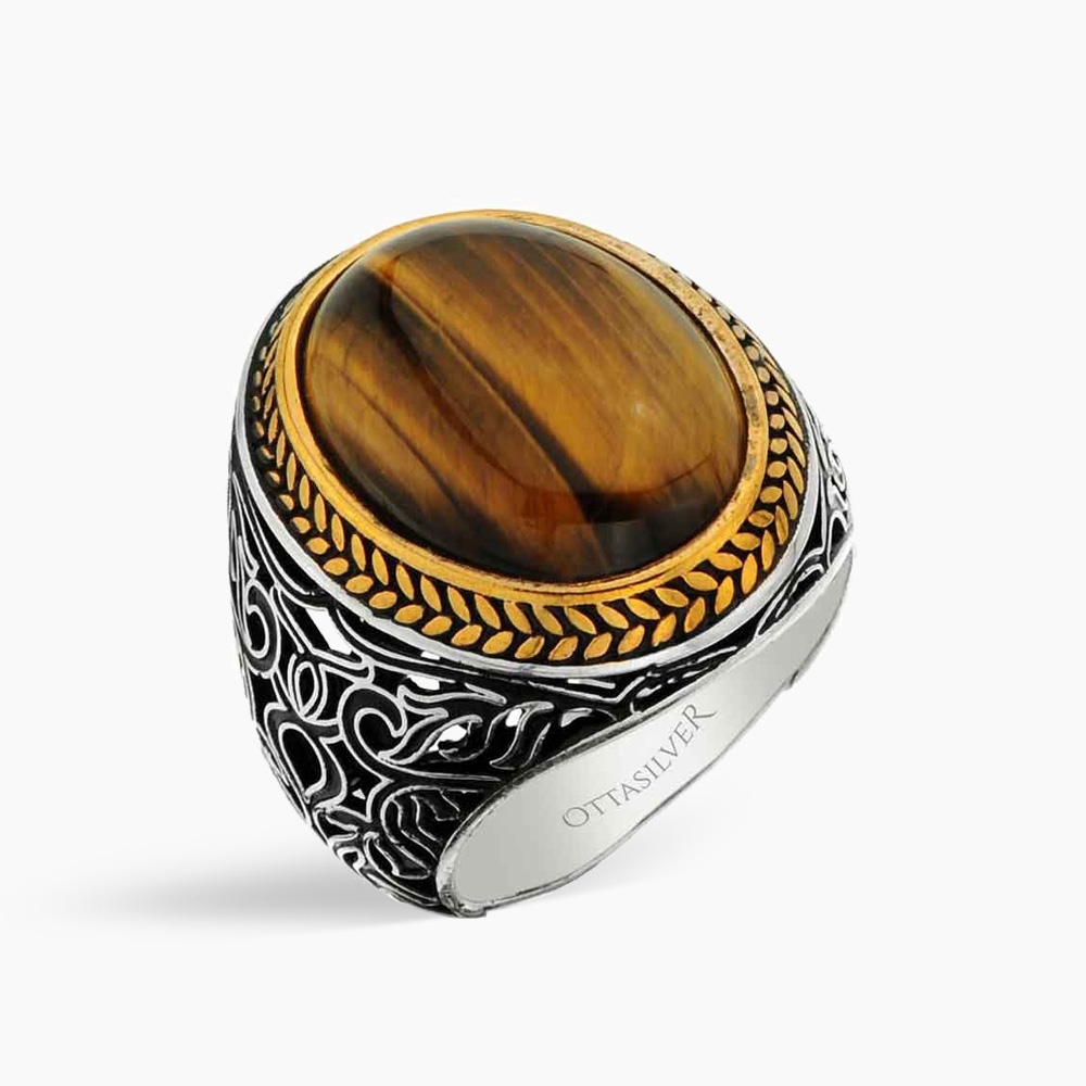 Men's Silver Ring with Tiger Eye Stone 