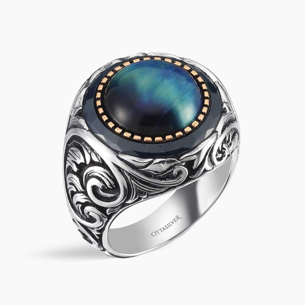 925 Sterling Silver Blue Tigers Eye Ring
