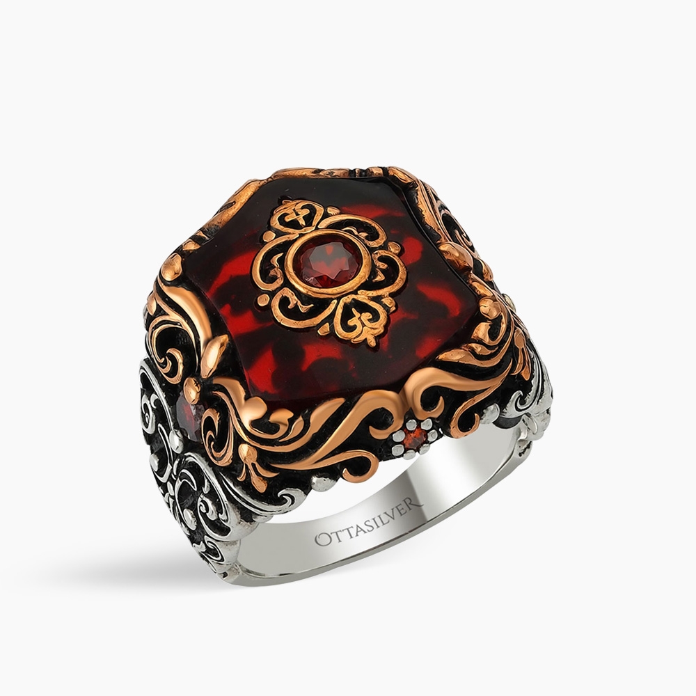 Sterling Silver Men's Ring with Agate Stone