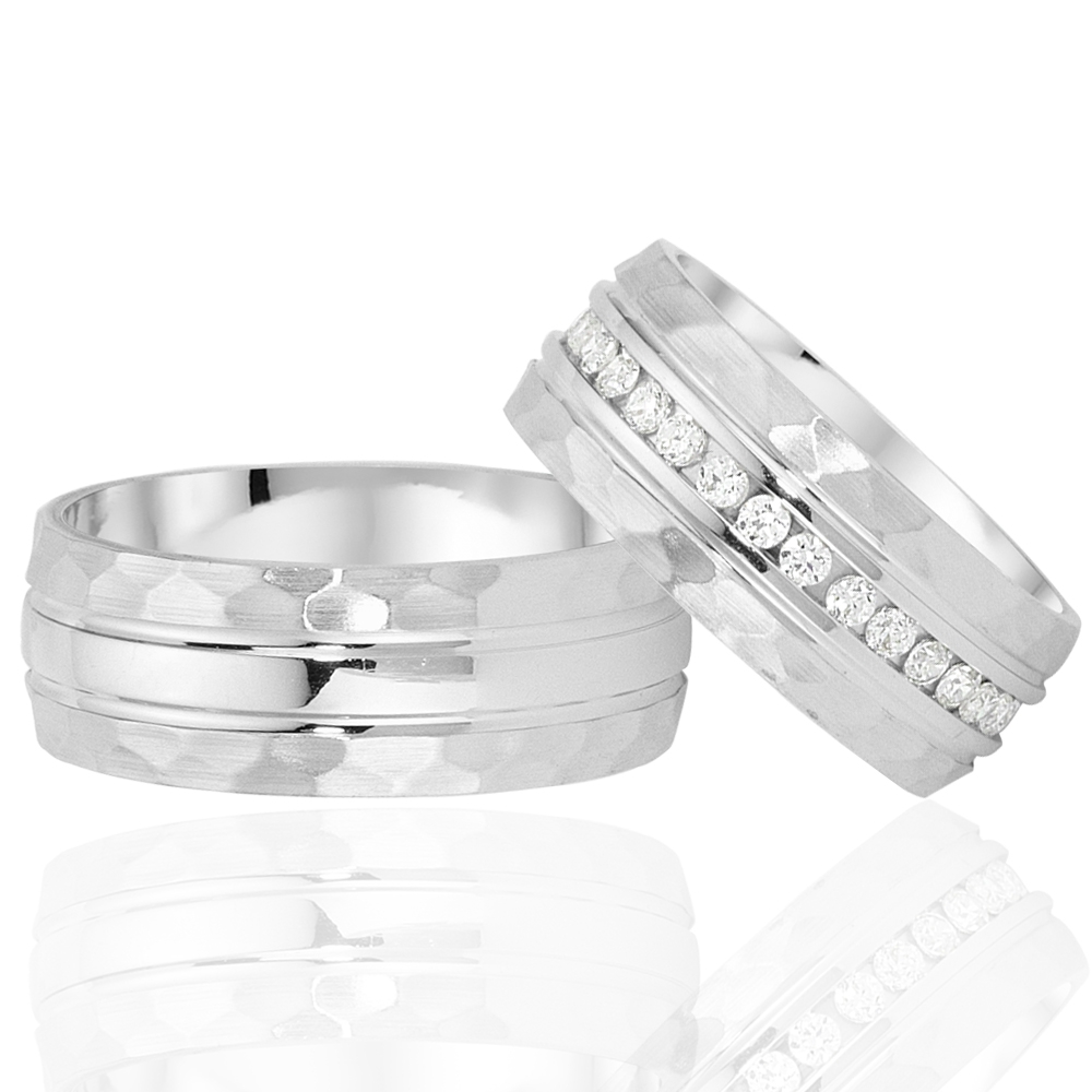 Medium Spring Foam Silver Wedding Ring Pair