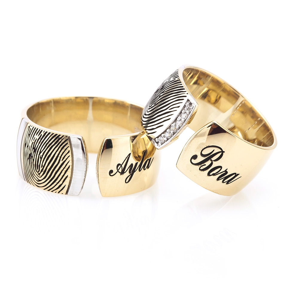 Fingerprint Gold-Plated Named Wedding Ring