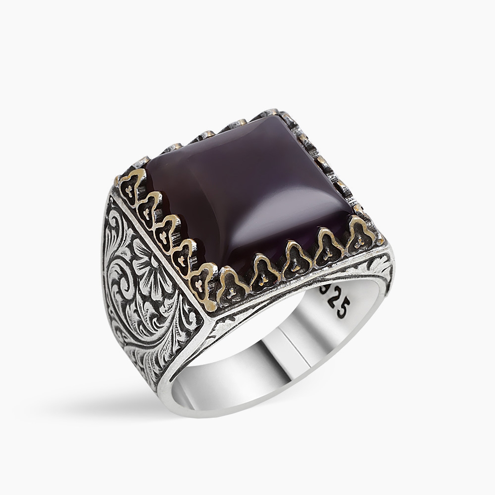 Men's Ring with Amethyst Stone in Silver