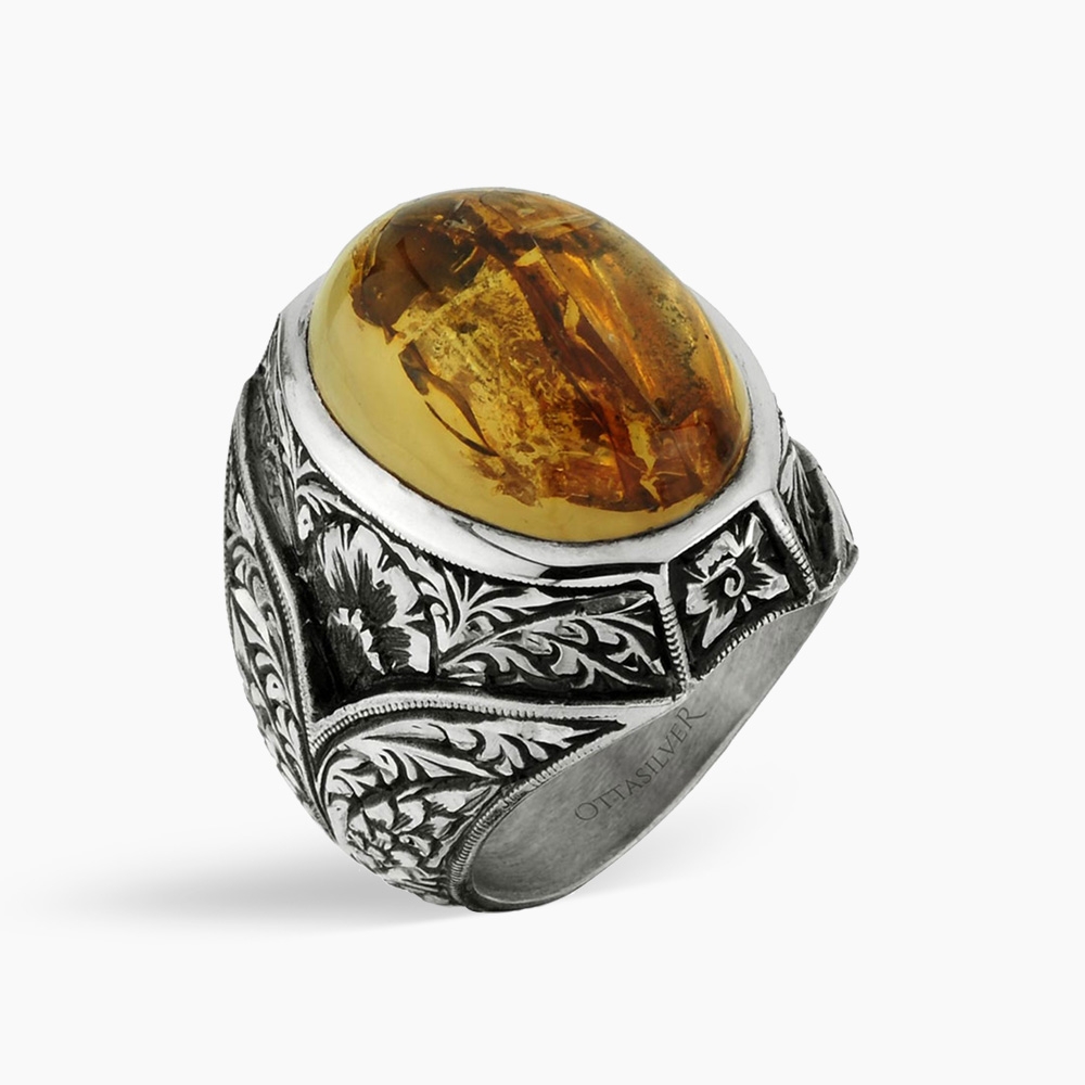 Genuine Amber Silver Ring