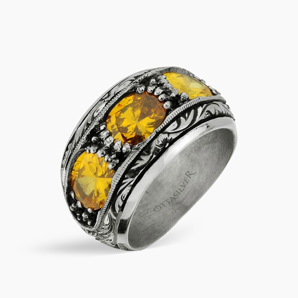 Yellow Crystal Handmade Men's Ring 