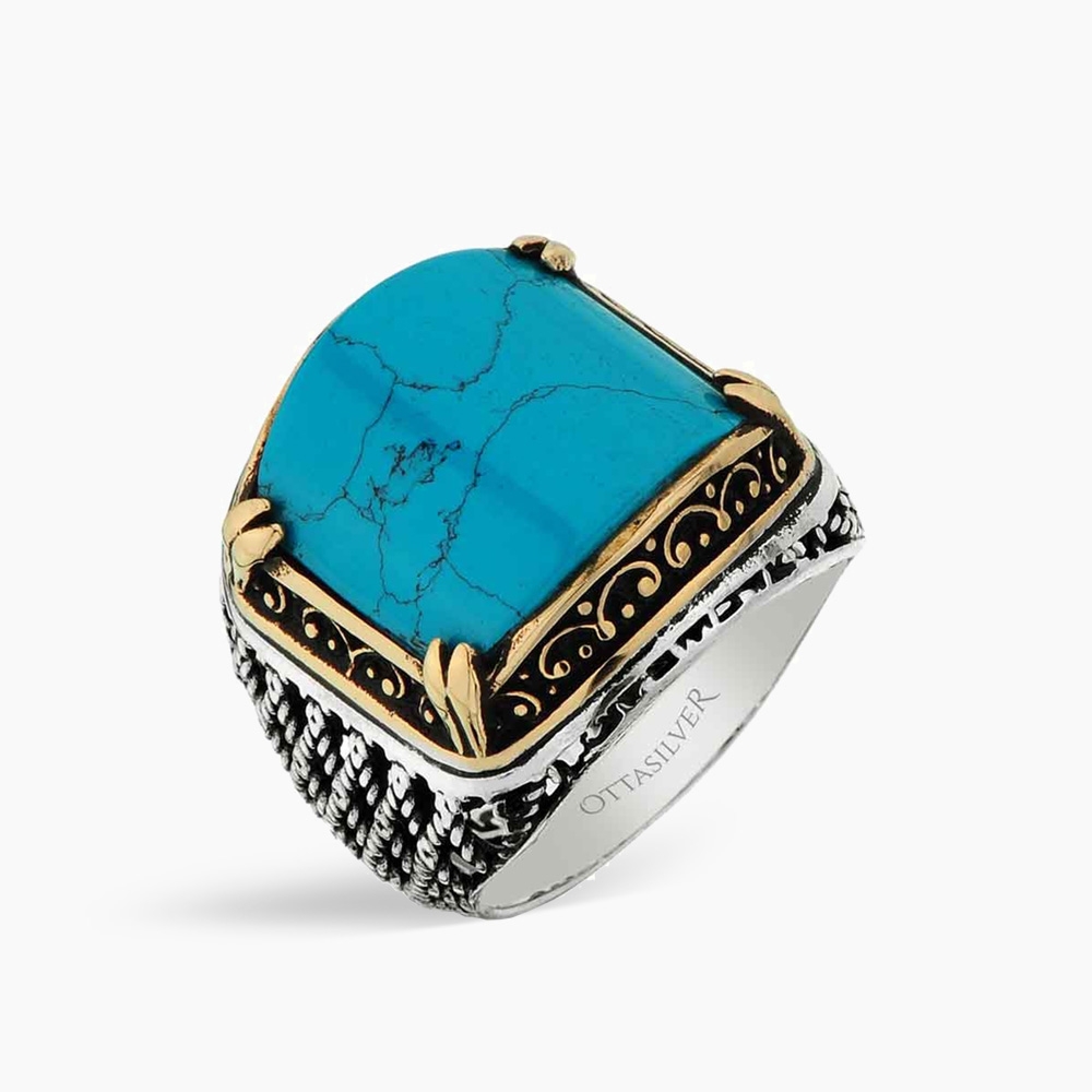 Men's Ring with Turquoise Stone in Silver