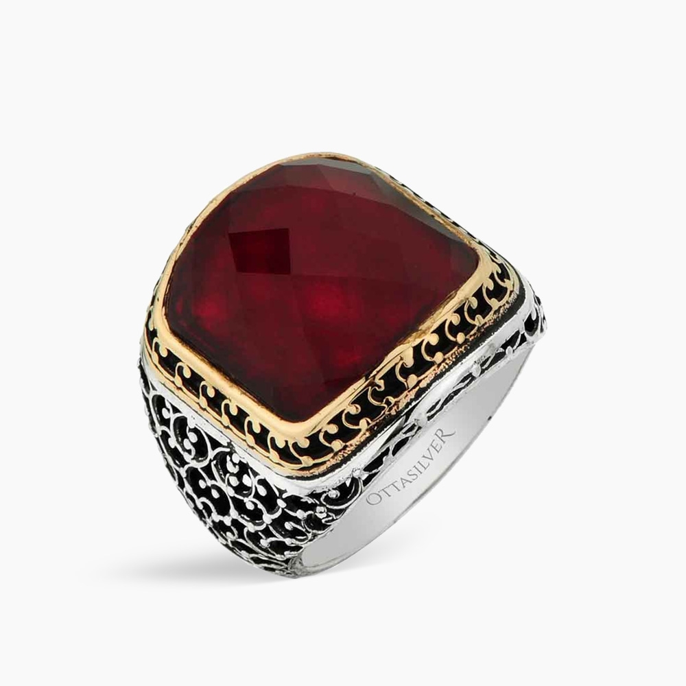 Silver Ring with Red Zircon Stone