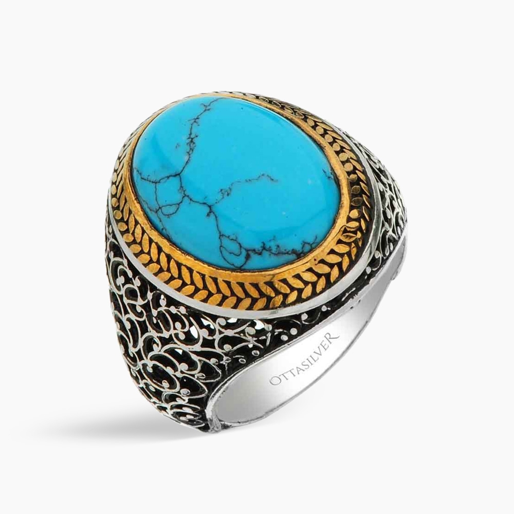 Silver Men's Ring with Turquoise Stone