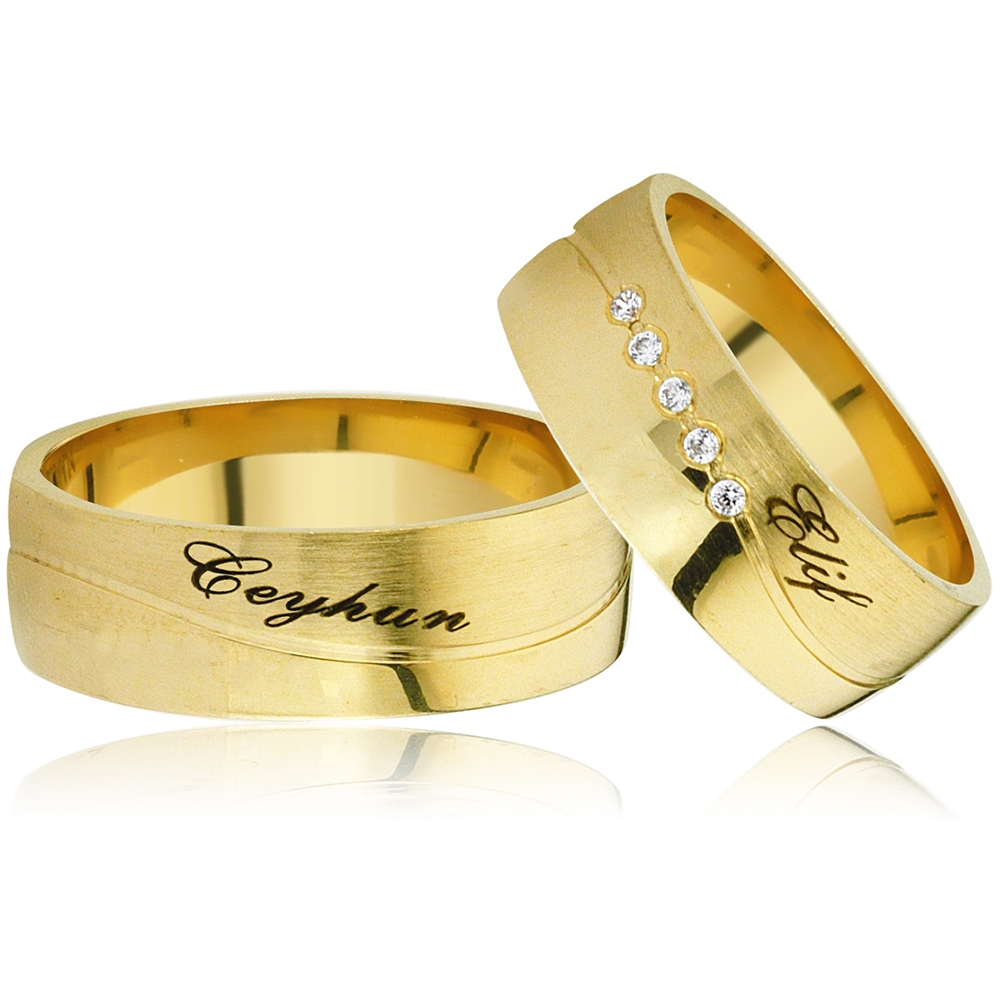 Zircon and Gold-Plated Silver Wedding Band