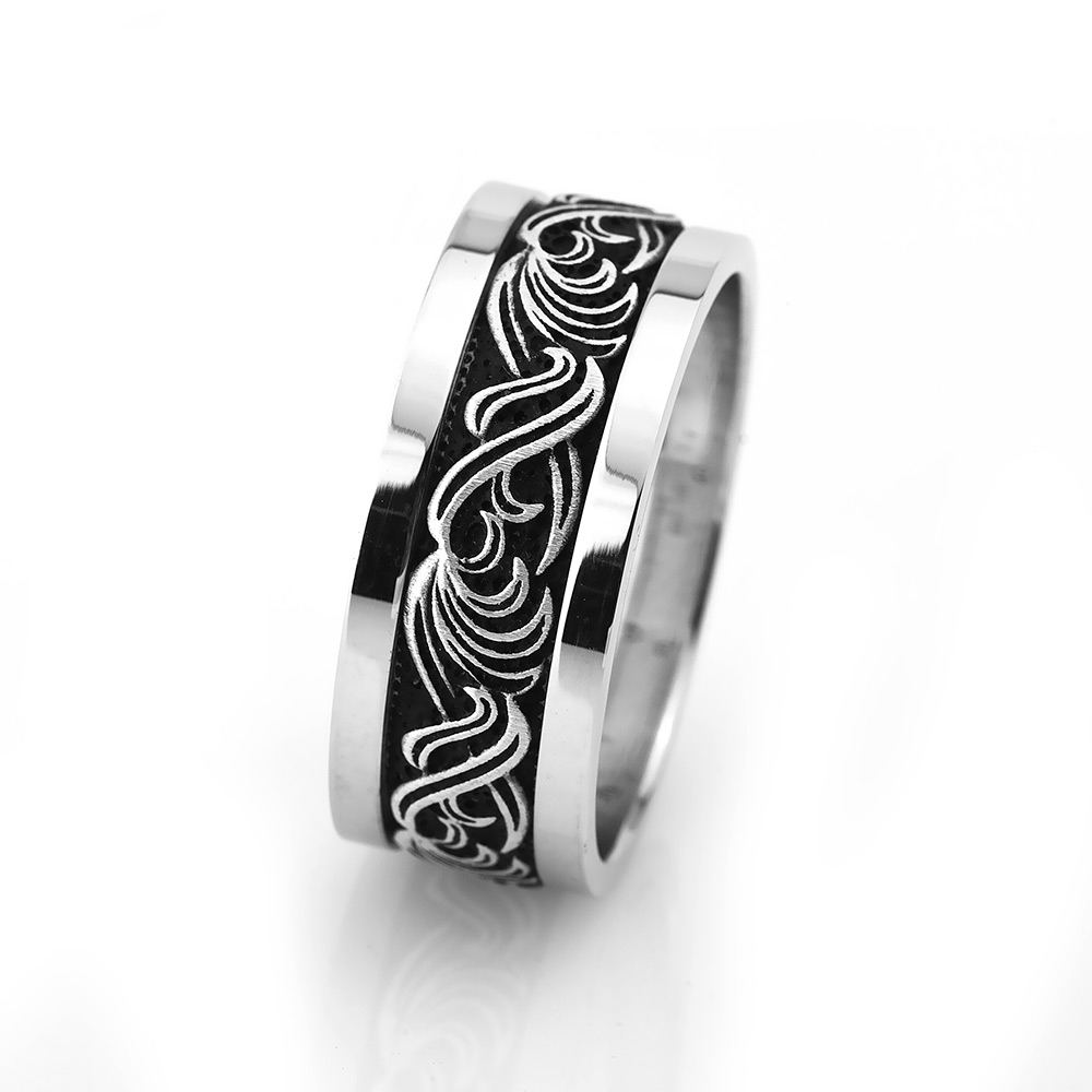Engraved Silver Band for Men