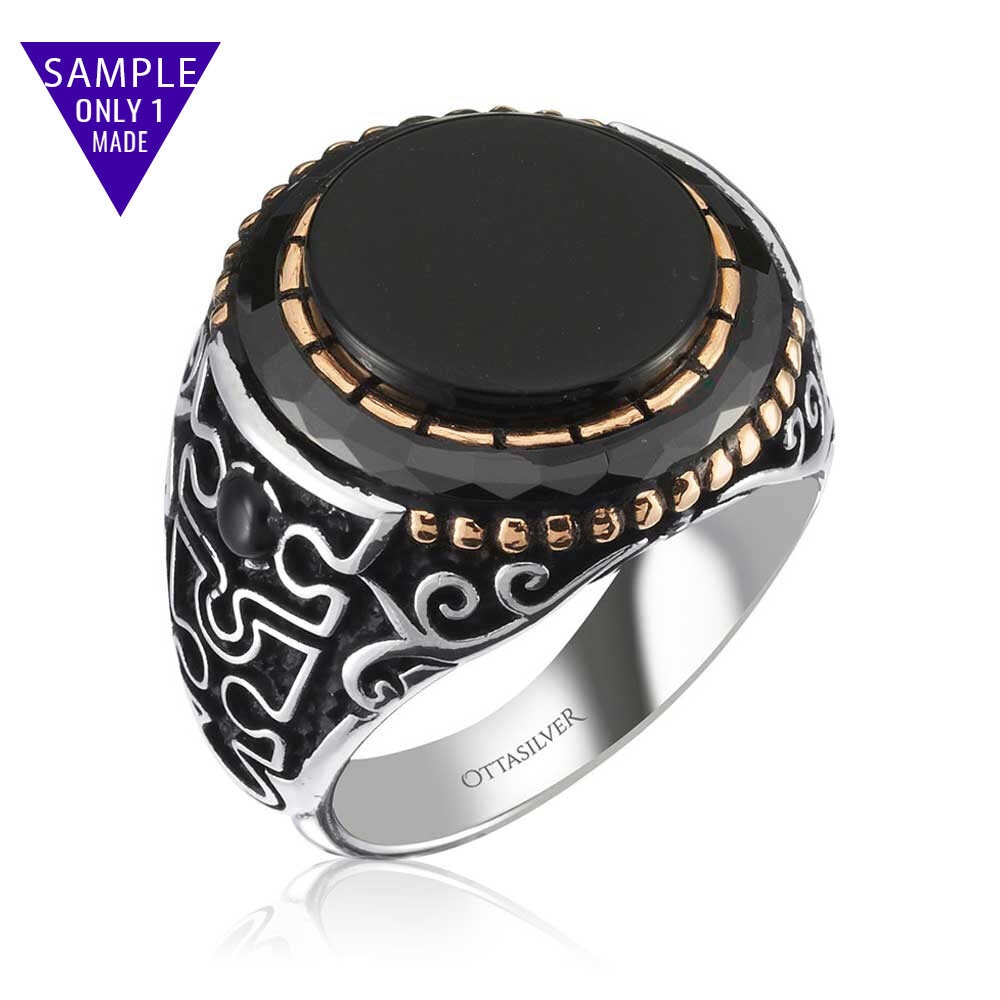 Silver Men Ring Puzzle Side-Onyx