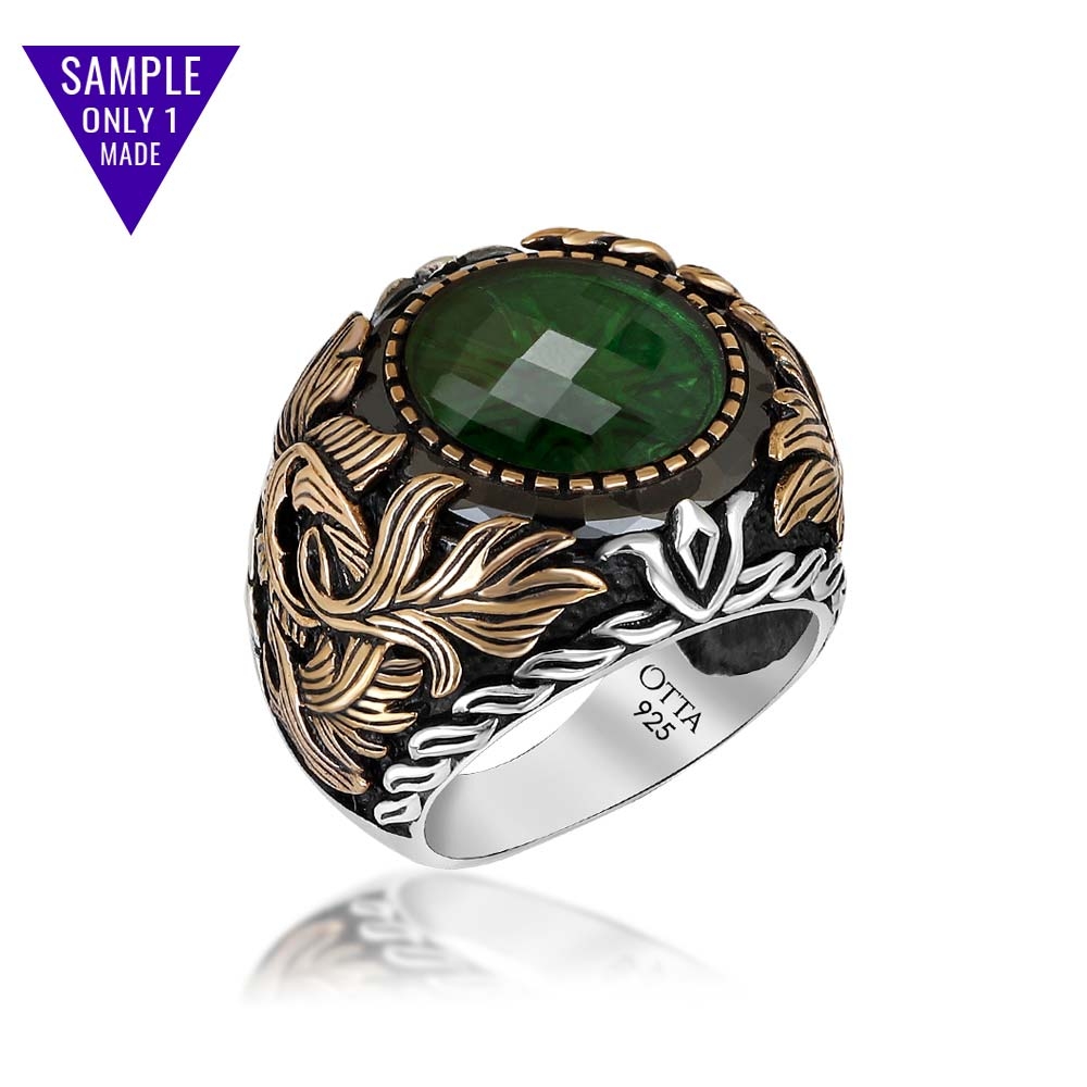 Engraved Side Ring with Green Zircon