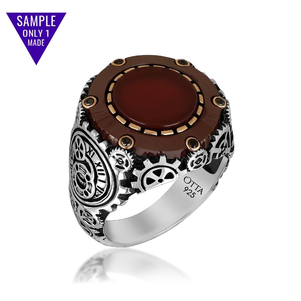 Big Style Red Agate Silver Ring